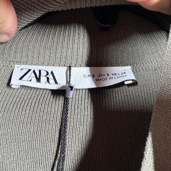 Zara Womens Small Sweater Top Crop Gray Green Keyhole Puff Sleeves Mock Neck - Picture 8 of 10